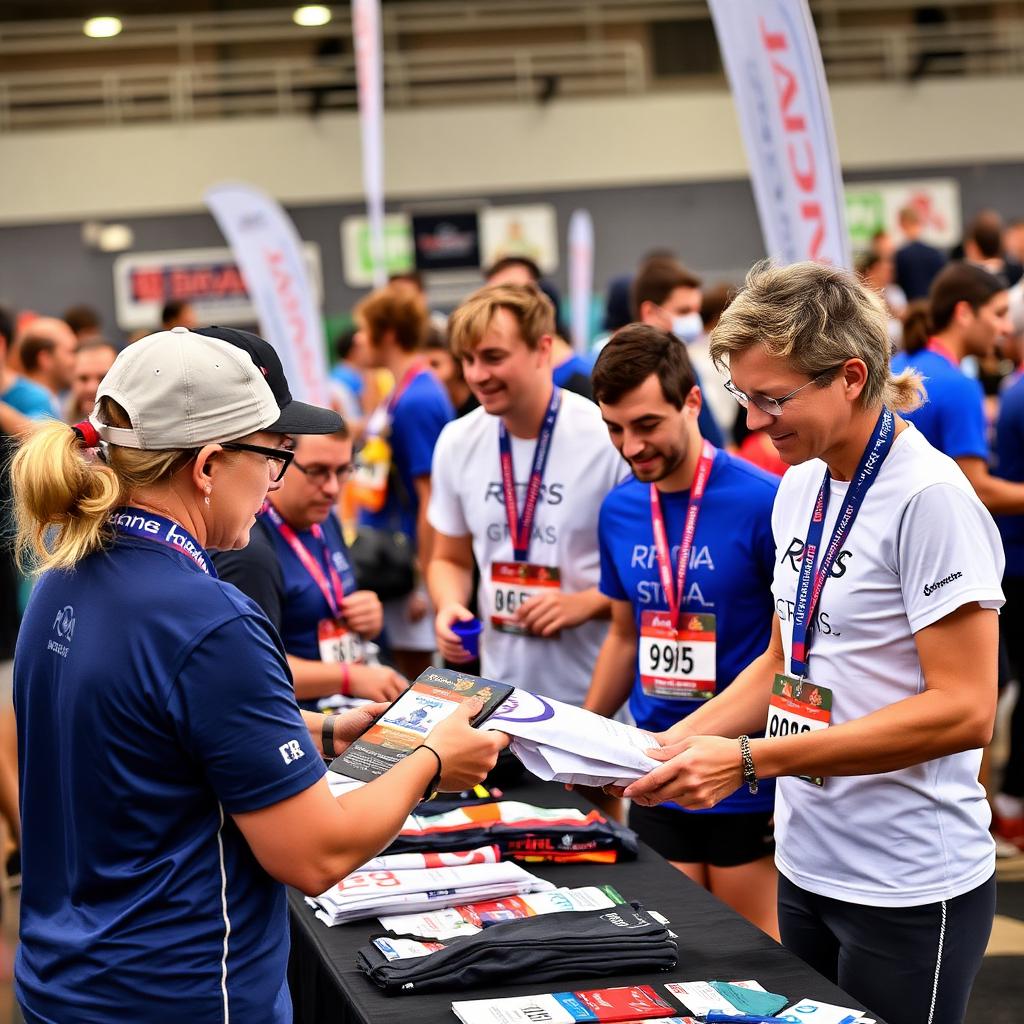 Voluntari distribuind kituri sportive