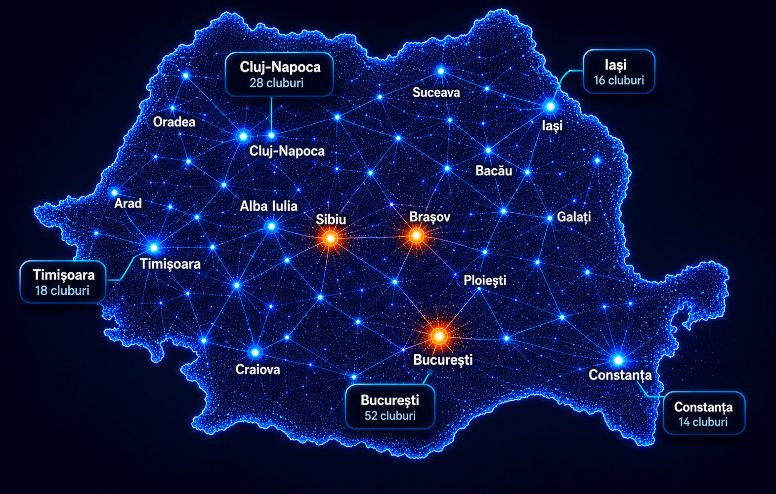 Harta României cu cluburi
